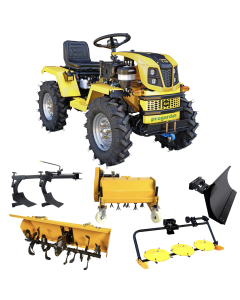 Minitractor ProGARDEN Campo T18 V25.1 4x4 18CP benzina hidraulica fata-spate roti 6.00-12 cu freza tractata plug, tocator vegetatie cositoare cu discuri si lama zapada/pietris