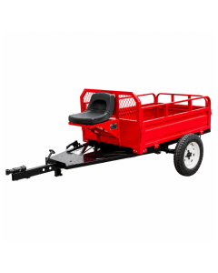 Remorca DKD 750 Premium capacitate max 750 kg roti 5.00-12" dimensiuni bena 140x100x45 cm obloane inaltate basculare scaun cu spatar din burete frana picior frana mana