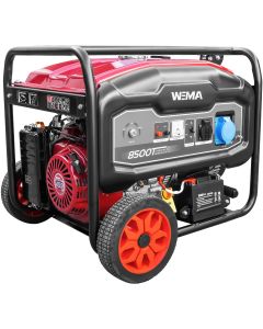 Generator curent Weima WM 8500E Inverter motor 18 CP 4 timpi putere maxima 8kVA 230V benzina rezervor 28 l pornire electrica roti si maner transport