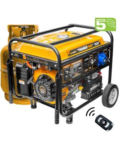 Generator rezidential AgroPro THUNDER7500 Hibrid Benzina/GPL putere max 7.5 kW Euro 5 motor 17 CP 459 cmc rezervor 25 L AVR pornire electrica permite automatizare ATS monofazat roti manere transport