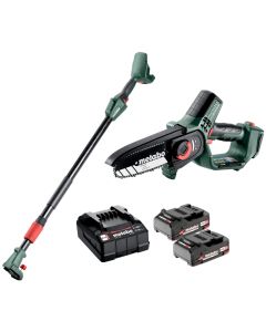 Pachet Fierastrau pentru crengi METABO MS18LTX15 + Set 2 acumulatori 18V Lipower 2.0Ah si incarcator SC36 + Brat telescopic pt MS18LTX15