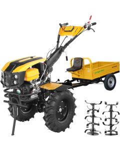 Agregat 4x4 Benzina Motocultor ProGARDEN Campo 1873V2 Alpine + Remorca ProGARDEN Alpine RM500T cu tractiune
