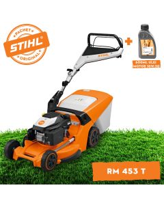Masina de tuns gazonul STIHL RM 453.3 T benzina autopropulsata latime taiere 51 cm cos colector 55 L + ulei motor 10W-30 0.6L